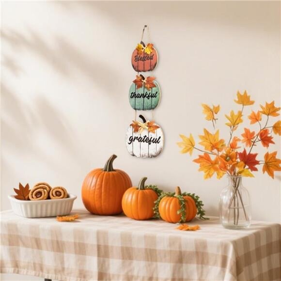 Thanksgiving Fall Decorations for Home, Wooden Hanging Pumpkin Fall Front Door - Picture 6 of 8
